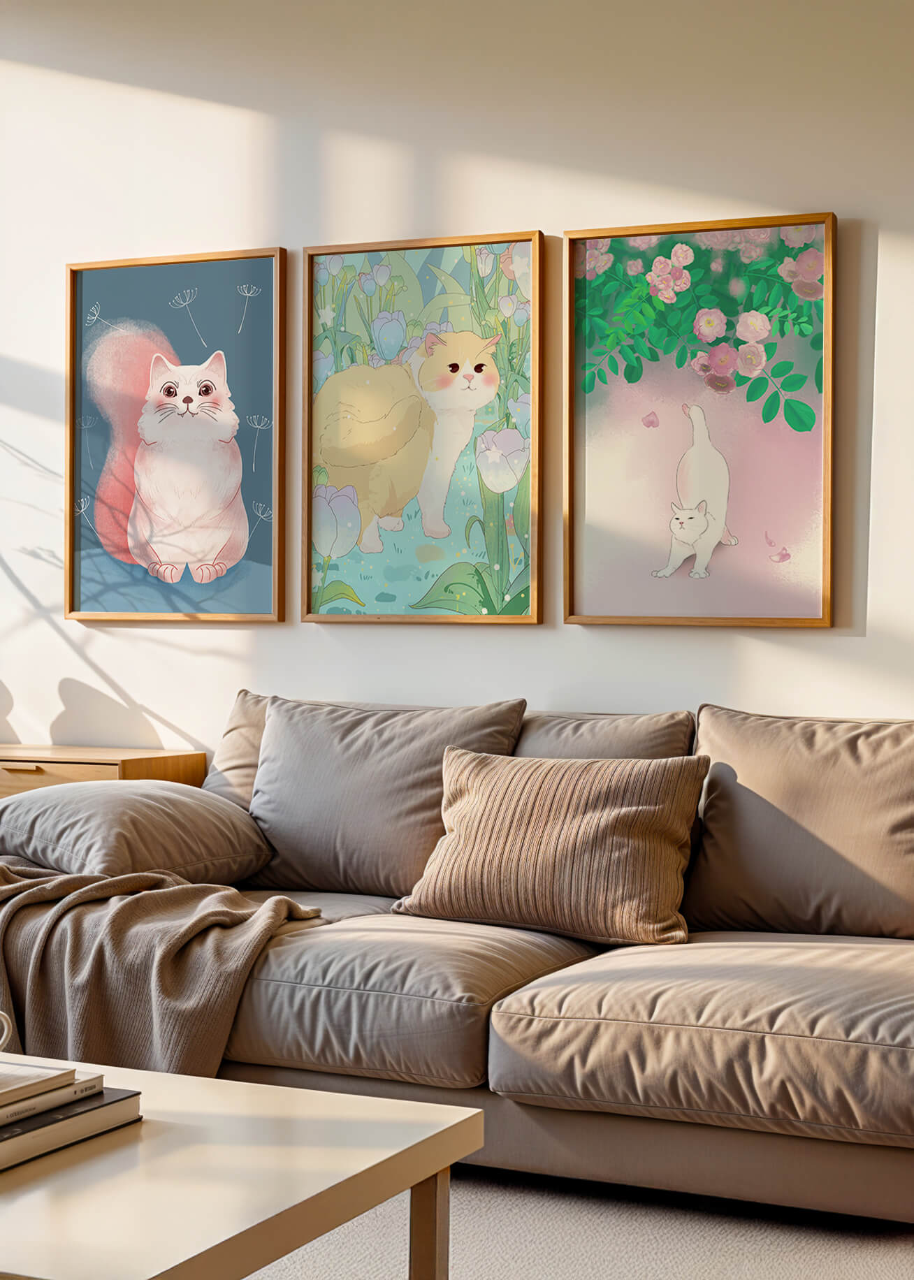Conjunto De Ilustraciones De Gatos Con Fondos Naturales