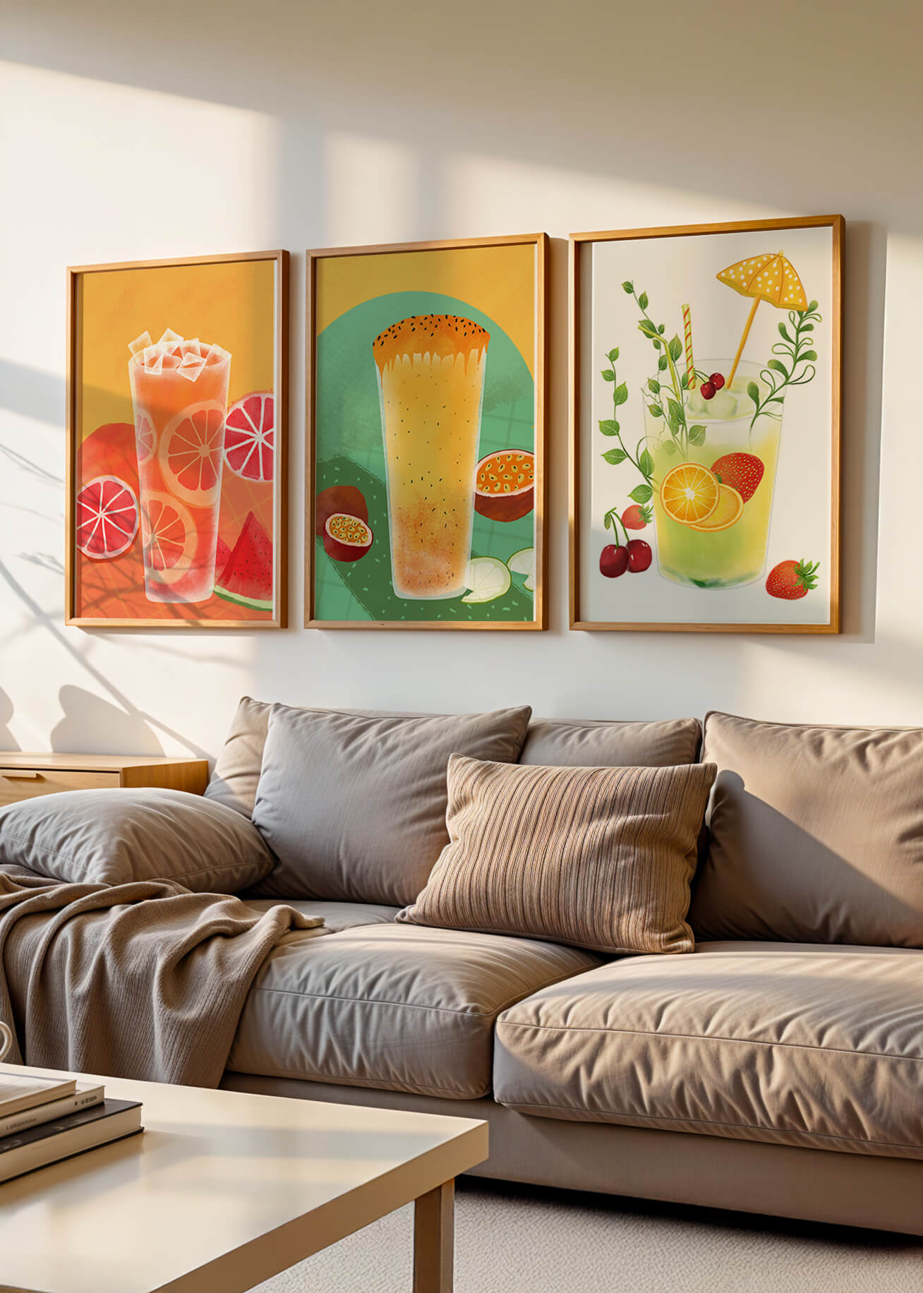 Set moderner tropischer Getränke-Kunstwerke im illustrativen Stil