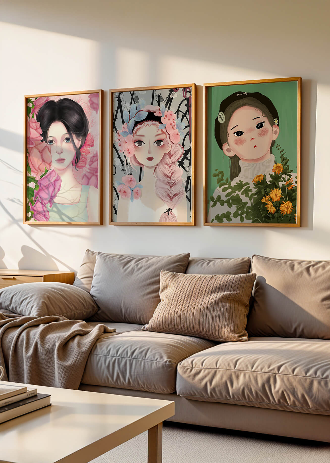 Illustrations de femmes avec des fleurs sur fond clair