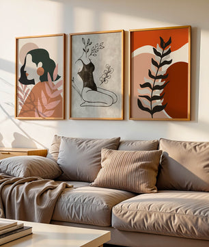 Triptyque d'art minimaliste dans des tons terreux
