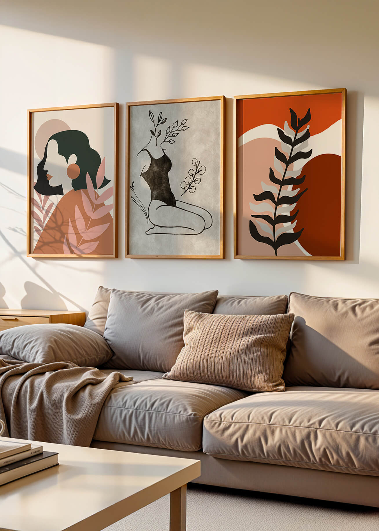 Triptyque d'art minimaliste dans des tons terreux