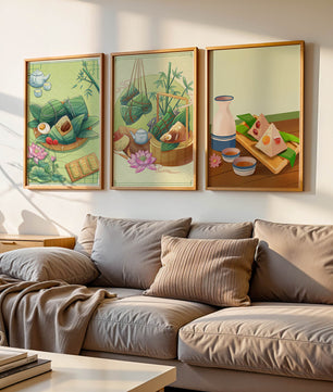 Tableaux d'art inspirés de la culture orientale avec des motifs de nourriture et de nature