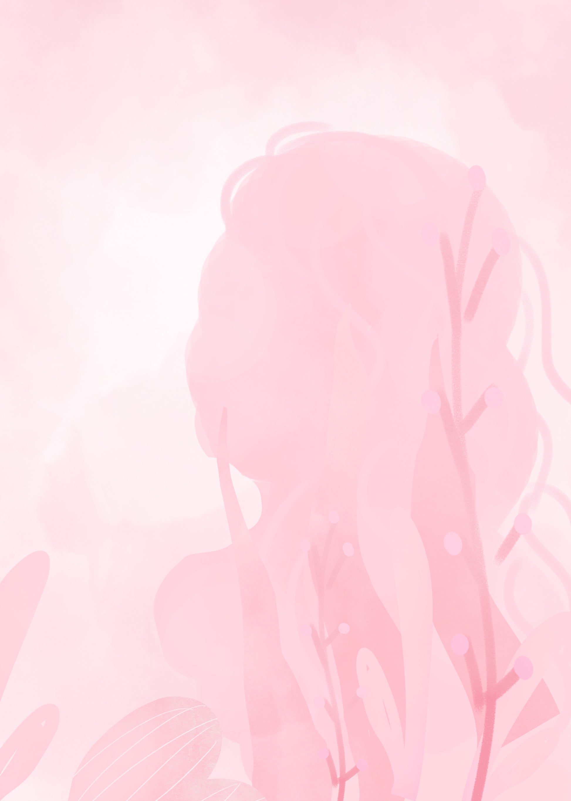 Subtle pink abstract silhouette with floral elements