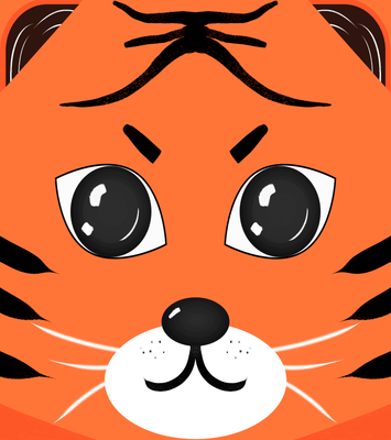 Adorable tiger face illustration with bold features