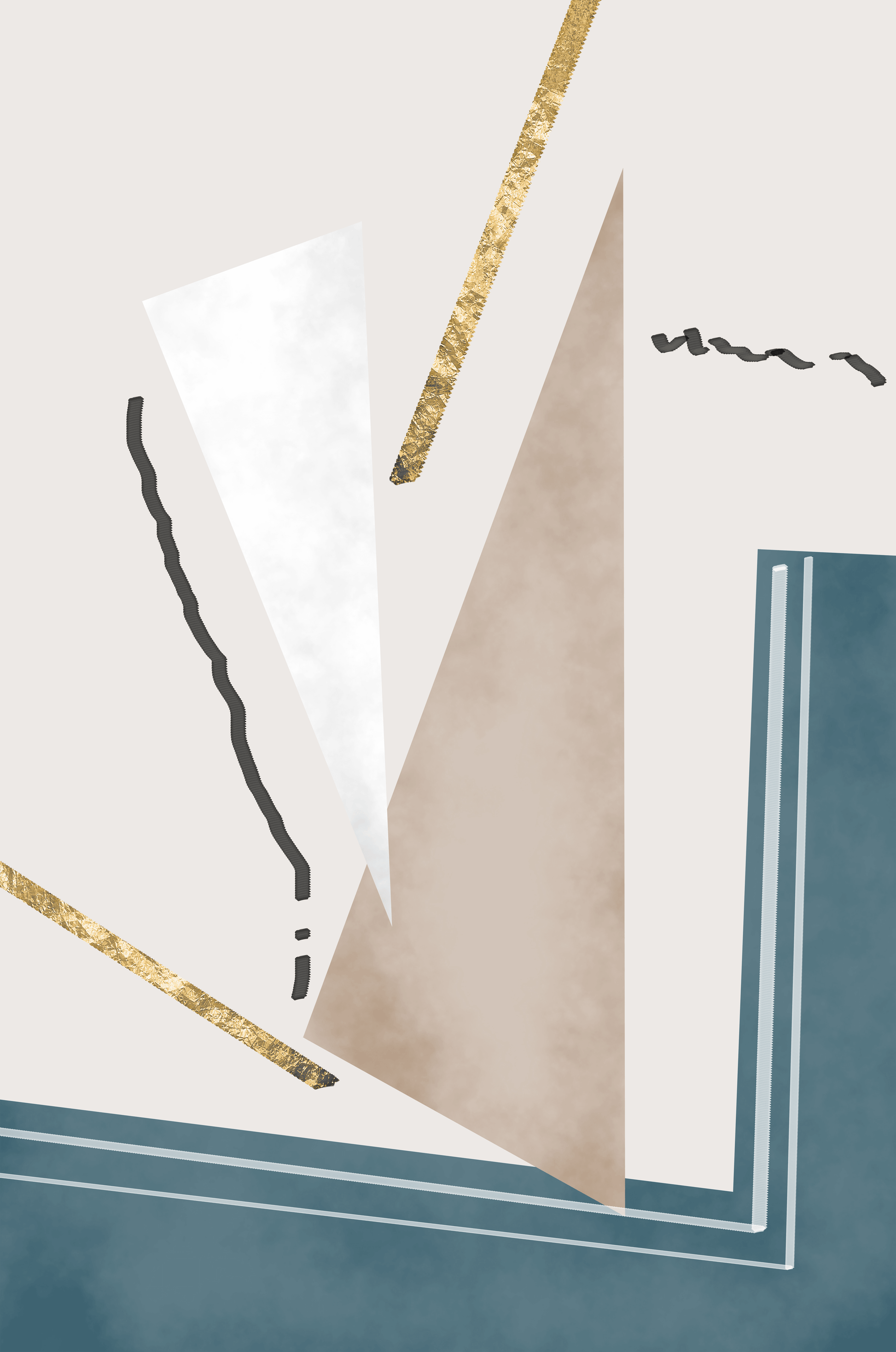 Abstract geometric artwork featuring gold elements