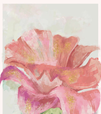 Beautiful pink flower painting with golden accents