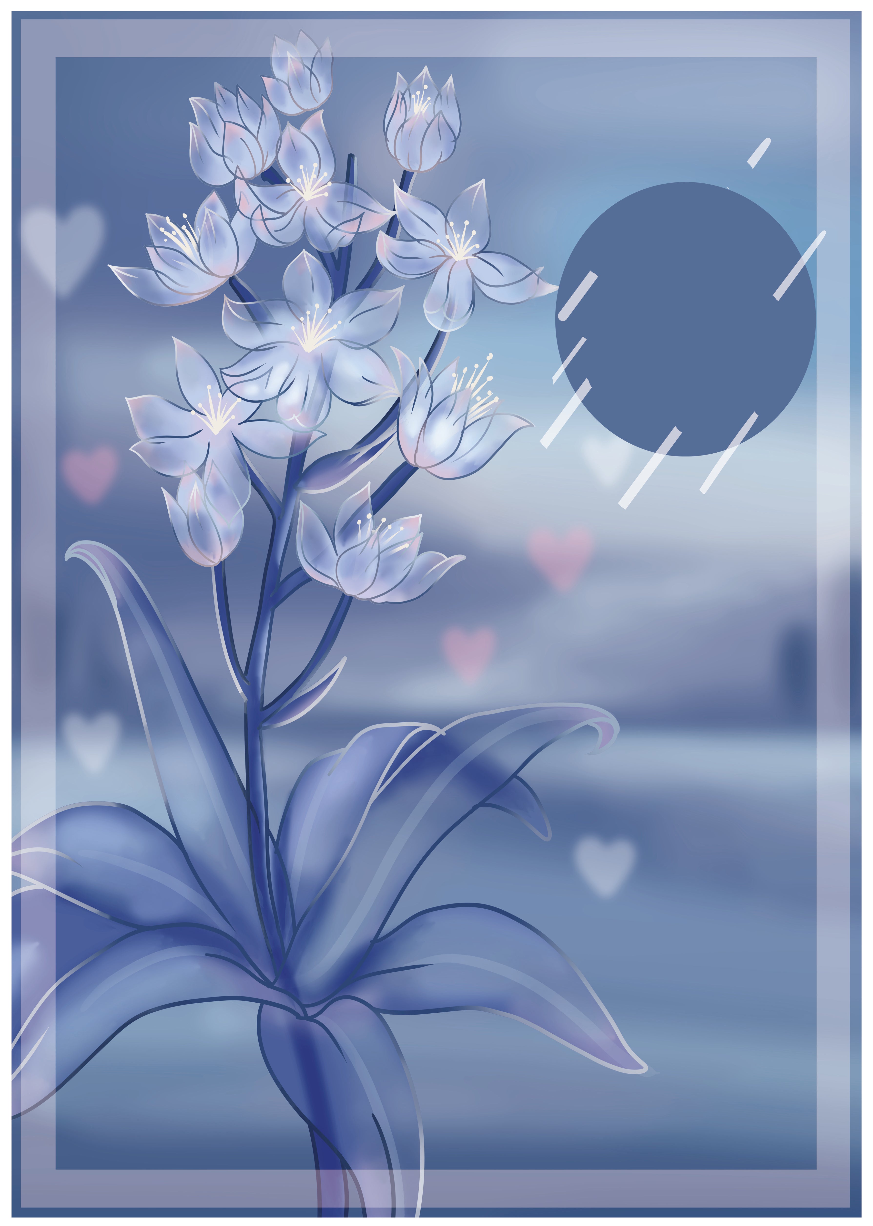 Delicate blue floral illustration with stylish geometric elements