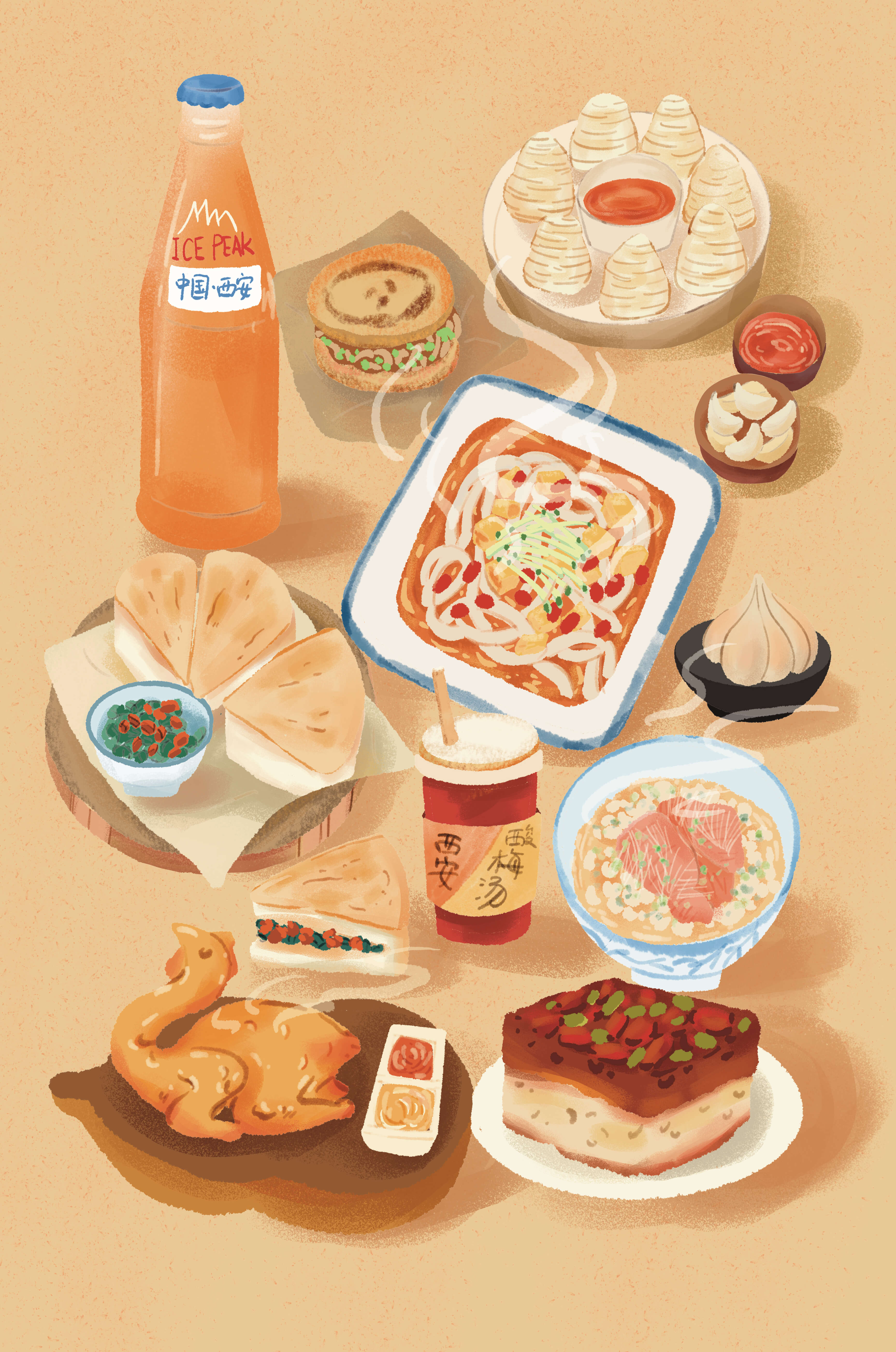 Traditional Chinese Feast with Diverse Dishes and Refreshment