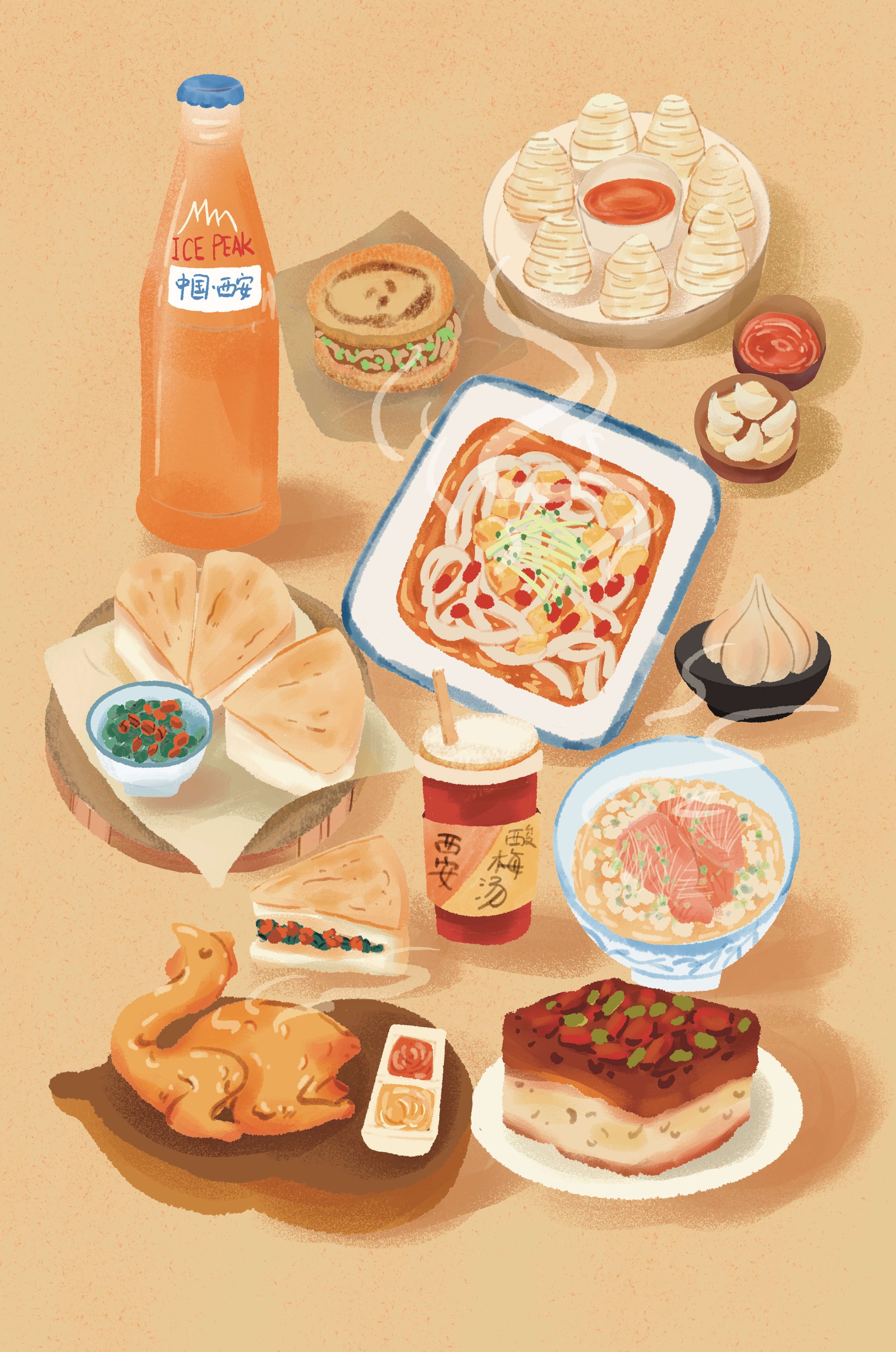 Traditional Chinese Feast with Diverse Dishes and Refreshment