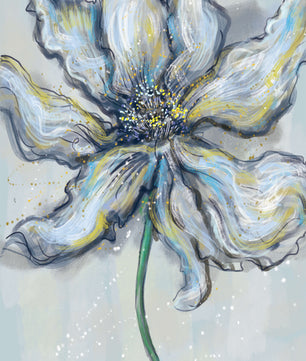 Elegant blue and green abstract floral artwork with flowing lines