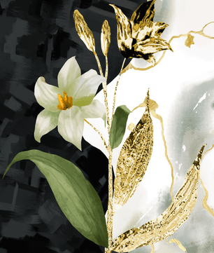 Diseño floral abstracto con detalles dorados y oscuros