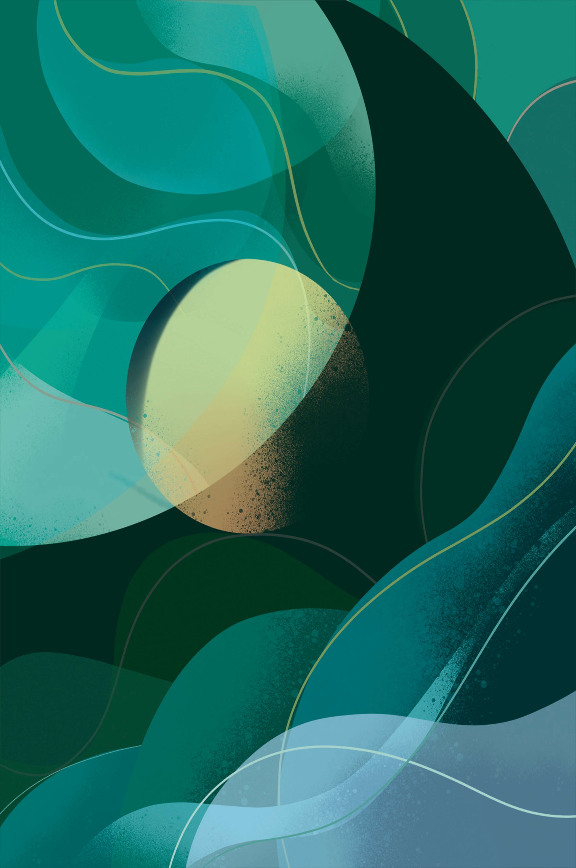 Abstract green and blue fluid shapes with gradient effect