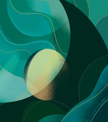 Abstract green and blue fluid shapes with gradient effect