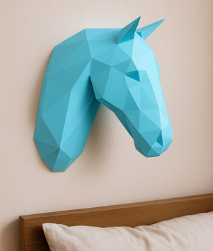 Horse head polygonal paper figure for assembly 25 x 35 x 19 – papercraft DIY craft, modern cardboard wall decoration, geometric style - Mi tienda