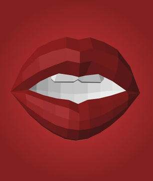 3D lips with teeth papercraft, polygonal paper figure for assembly, 35x26x20 cm, 49 parts – DIY geometric sculpture, unique wall art for creative workspace