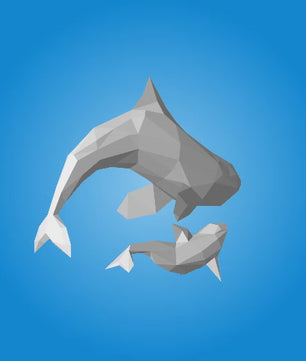 Figura de orcas de papel poligonal 3D para ensamblar 60 x 50 x 20 – kit de manualidades de papercraft decorativo, escultura geométrica moderna para pared sobre la cama