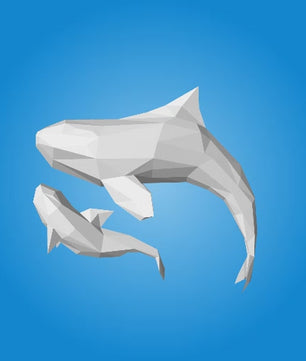 Figura de orcas de papel poligonal 3D para ensamblar 60 x 50 x 20 – kit de manualidades de papercraft decorativo, escultura geométrica moderna para pared sobre la cama