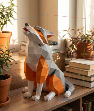 Wolf Sculpture 3D Papercraft Howling - Large Geometric Gray & Orange Wolf DIY Kit - 40cm Tall Low Poly Animal Wall/Table Decor - Mi tienda