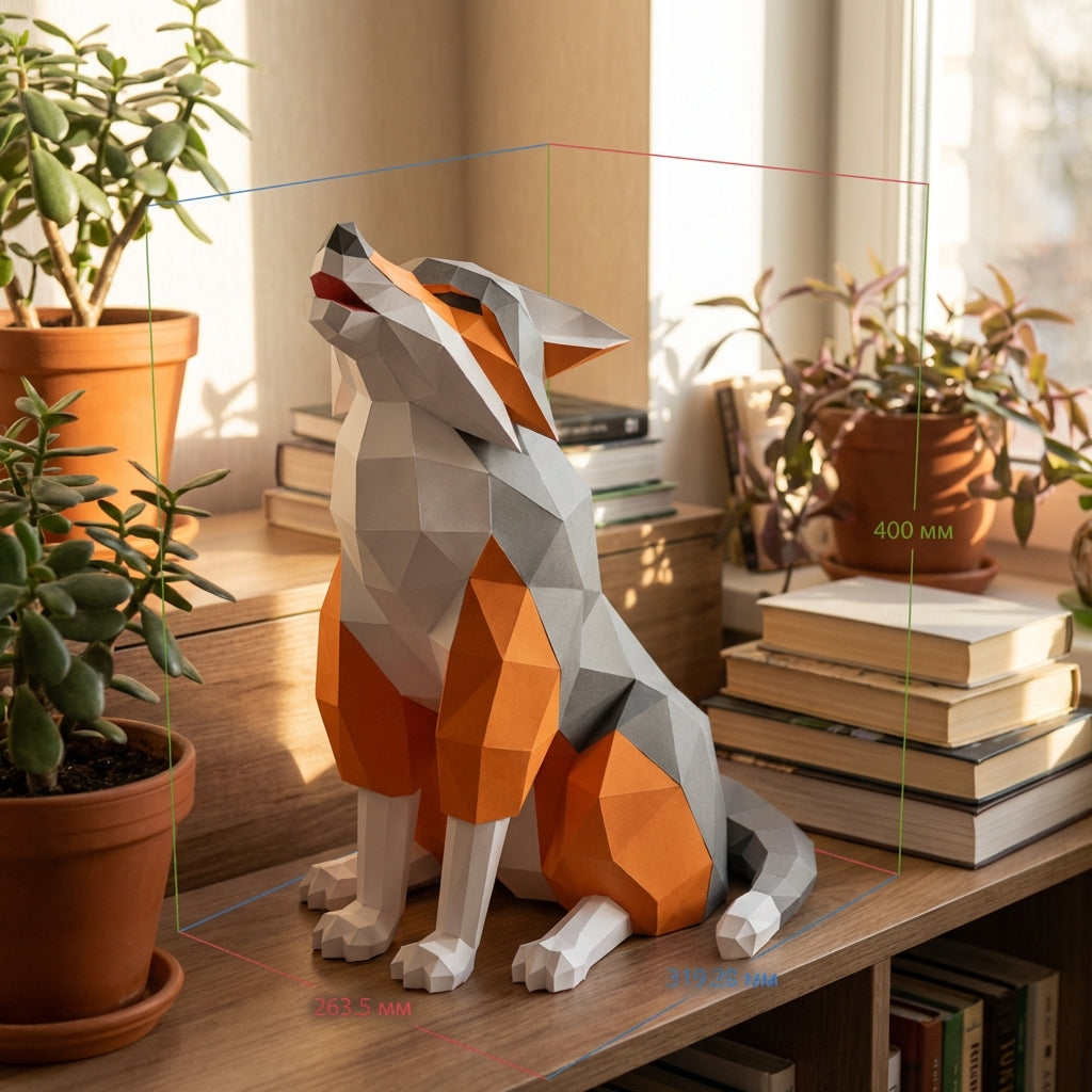 Wolf Sculpture 3D Papercraft Howling - Large Geometric Gray & Orange Wolf DIY Kit - 40cm Tall Low Poly Animal Wall/Table Decor - Mi tienda