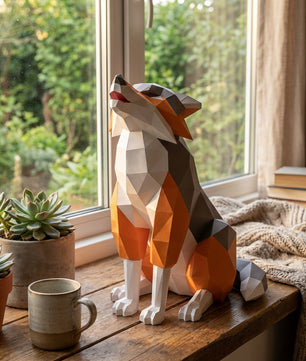 Wolf Sculpture 3D Papercraft Howling - Large Geometric Gray & Orange Wolf DIY Kit - 40cm Tall Low Poly Animal Wall/Table Decor - Mi tienda