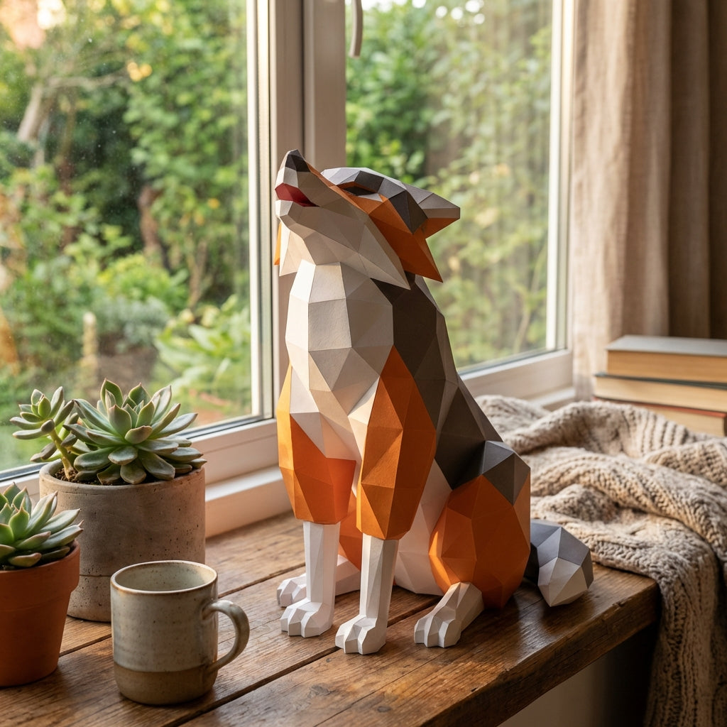 Wolf Sculpture 3D Papercraft Howling - Large Geometric Gray & Orange Wolf DIY Kit - 40cm Tall Low Poly Animal Wall/Table Decor - Mi tienda