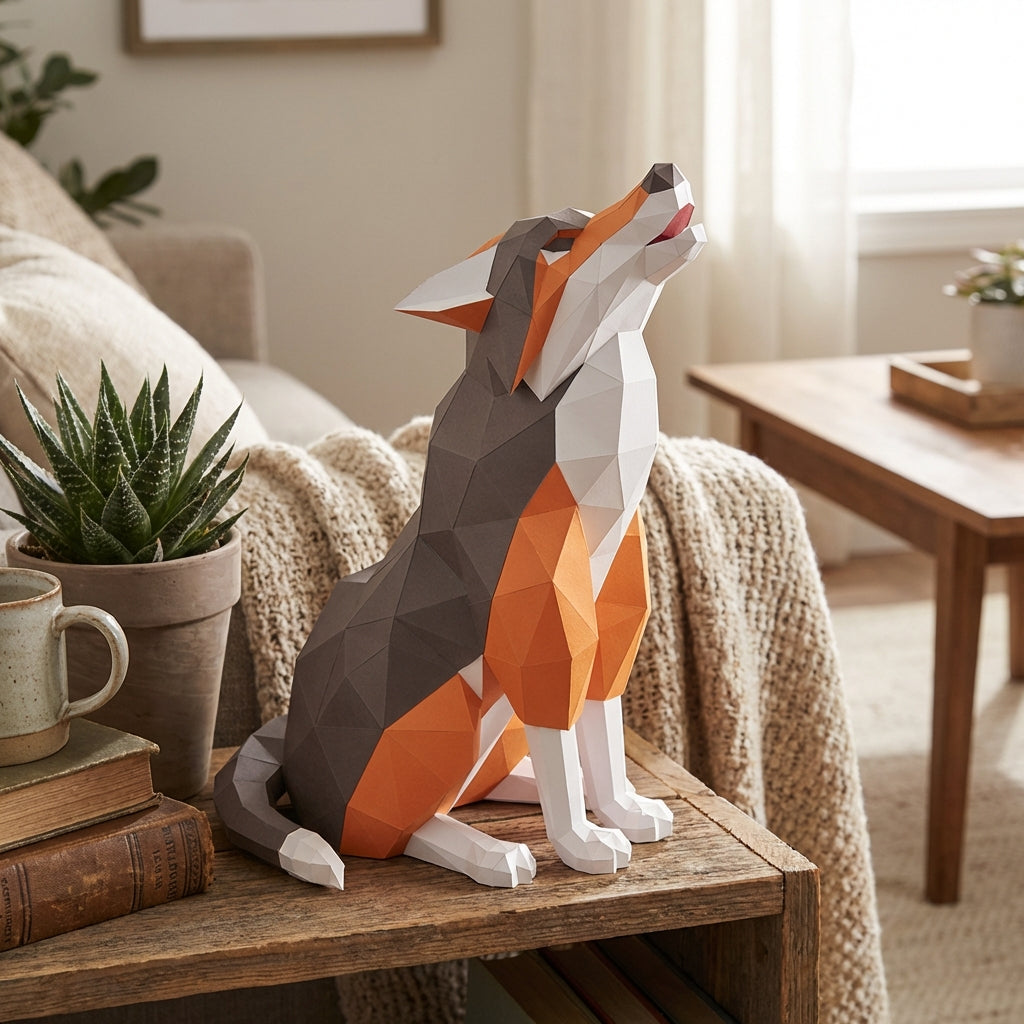 Wolf Sculpture 3D Papercraft Howling - Large Geometric Gray & Orange Wolf DIY Kit - 40cm Tall Low Poly Animal Wall/Table Decor - Mi tienda